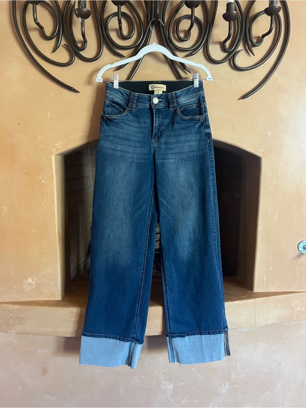 Democracy Women's Wide Leg Cuffed Jeans - medium blue